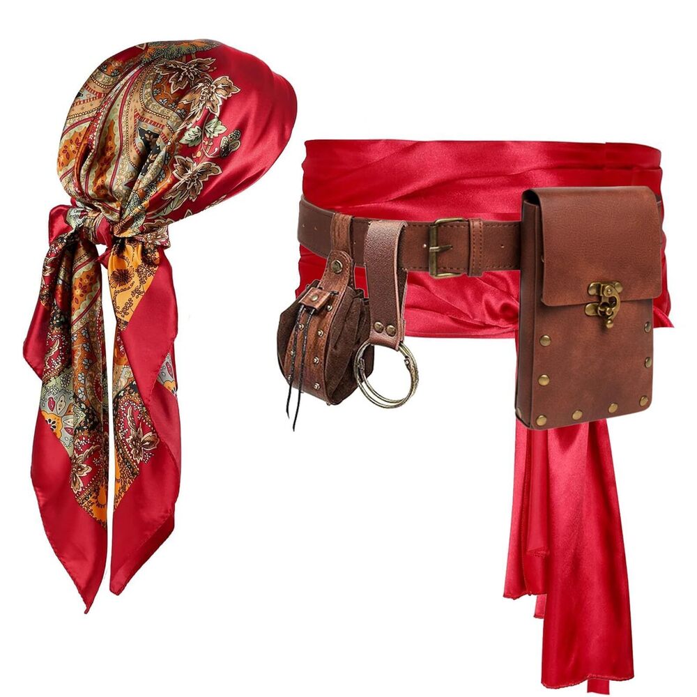 3173 Pirate Costume Pirate Head Scarf Bandanas Belt Waist Sash